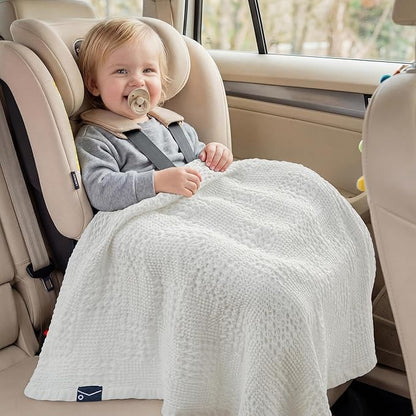 Joiedomi Waffle Baby Blanket - Soft White Baby Blanket, Breathable Turkish Cotton of Rayon Derived from Bamboo for Boys and Girls, Luxuries Throw for Bed, Couch and Sofa