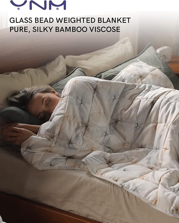 YnM Cooling Weighted Blanket — 100% Cooling Oeko-Tex Certified Material with Premium Glass Beads (Khaki Flower, 48''x72'' 20lbs), Suit for One Person(~190lb) Use on Twin/Full Bed