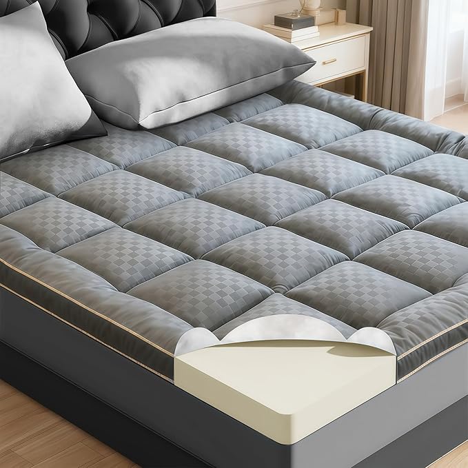 3 Inch Memory Foam Mattress Topper King Size Breathable Filled Soft Fluffy Supportive for Back Pain Relief, Bed Mattress Pad Pillow Topper with Extra Thick Padded Protector for 8"-21" Deep Pocket