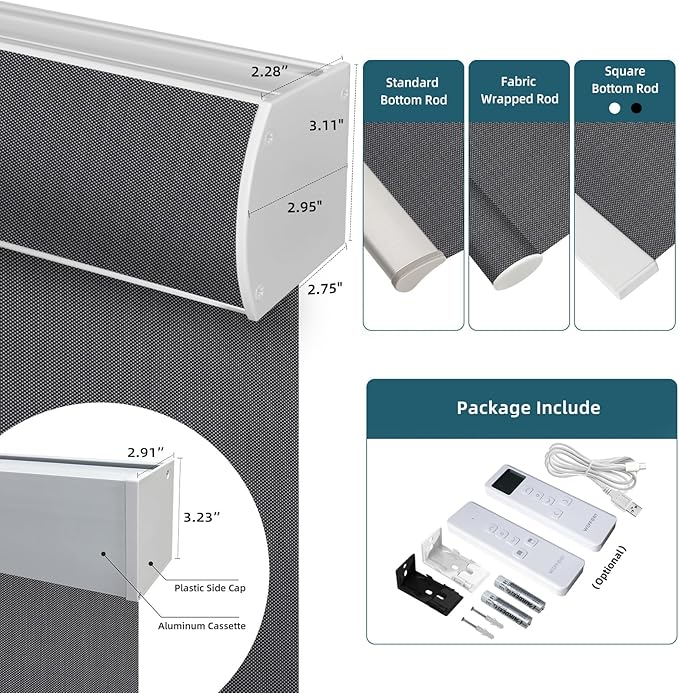 Motorized Blinds Compatible with Alexa,Google Asssitant,Homekit Over Thead,5% Openness Smart Blind with Remote Control,APP/Voice Control,Automatic Rechargeable Battery,Aventus Charcoal Grey
