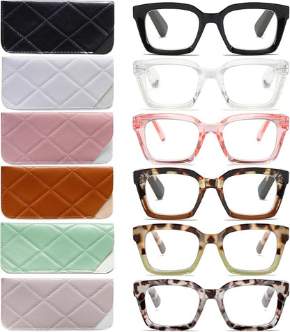 Readers for Women Oprah Style Square Reading Glasses with Spring Hinge Blue Light Blocking for Men Ladies