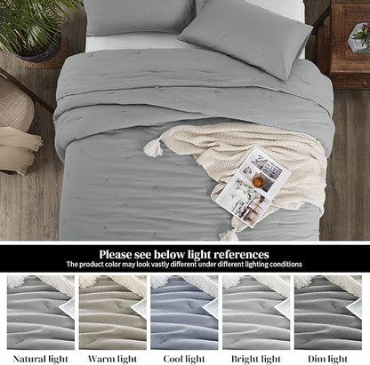 HOMBYS 100% Cotton Muslin Comforter Oversized King 120x120, Lightweight and Breathable Down Alternative Comforter,Soft Gauze Summer Light Grey Reversible Fluffy Duvet Insert