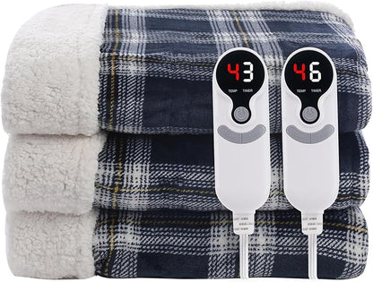 LUXIAN Electric Heated Blanket Queen Size 84"x90" - Flannel Fabric Dual-Sided, 9 Heat Settings & 1-10 Hours Auto Off, Machine Washable, Geometry Lattice