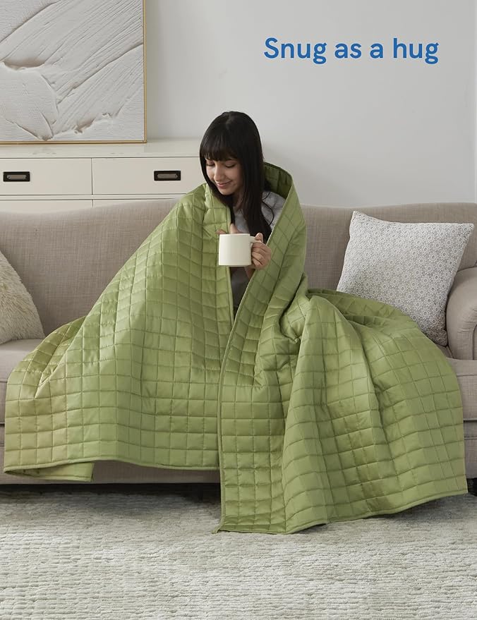 YnM Cooling Weighted Blanket for Adults, 12lbs Heavy Bed Throw for One Person of 110lbs, Perfect for Hot Sleepers or Warm Climates with Rayon/Glass Beads(60x80 Inches, Queen Bed, Matcha Green)