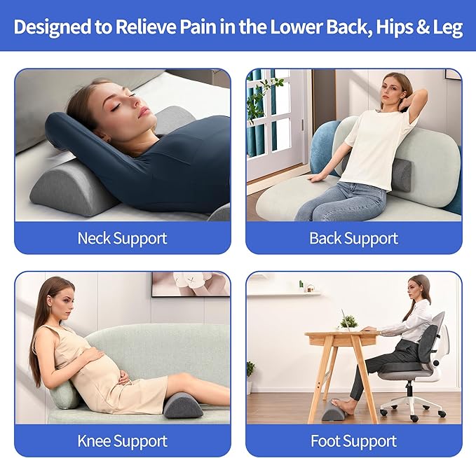 Knee Pillow for Back Sleeping, Memory Foam Leg Pillow for Back Pain, Under Leg Support for Sleeping,Half Moon Bolster Pillow