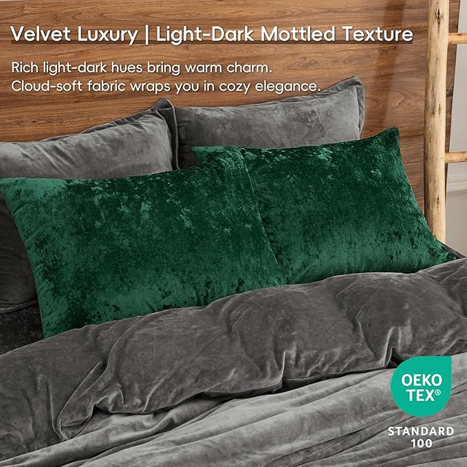 PHF Truly Velvet Pillowcases King Size, No Insert, 2 Pack Ultra Soft Breathable Pillow Shams Covers with Envelope Closure, 20" X 36" Luxury Cozy Warm Fuzzy Flannel, Emerald Green