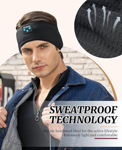 Perytong Sleep Headphones Wireless, Bluetooth Sports Headband Headphones with Ultra-Thin HD Stereo Speakers Perfect for Sleeping,Workout,Jogging,Yoga,Insomnia, Air Travel, Meditation (DeepBlack)
