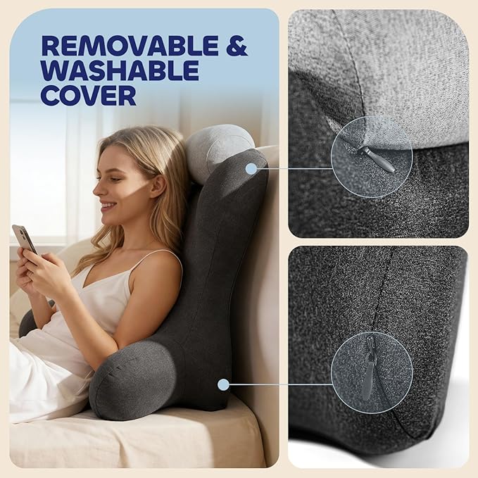 Reading Pillow for Floor & Bed Use - 22" Ergonomic Backrest with Built-in Neck Support and Contoured Arms, Memory Foam Sitting Pillow for Gaming, Reading, Nursing, Watching TV Pack