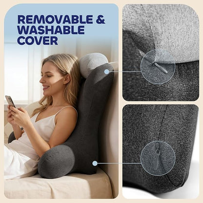 Reading Pillow for Floor & Bed Use - 22" Ergonomic Backrest with Built-in Neck Support and Contoured Arms, Memory Foam Sitting Pillow for Gaming, Reading, Nursing, Watching TV Pack