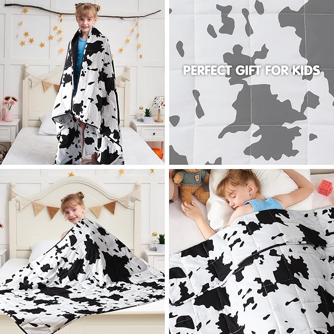 yescool Cow Print Weighted Blanket 5 Pounds Cooling Cow Blanket, Heavy Blanket for Sleeping, Throw Blanket Gift Weighted Comforter for 40-60lbs, 36"x48"