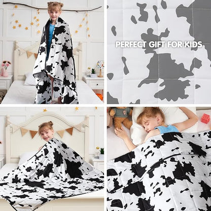 yescool Cow Print Weighted Blanket 5 Pounds Cooling Cow Blanket, Heavy Blanket for Sleeping, Throw Blanket Gift Weighted Comforter for 40-60lbs, 36"x48"