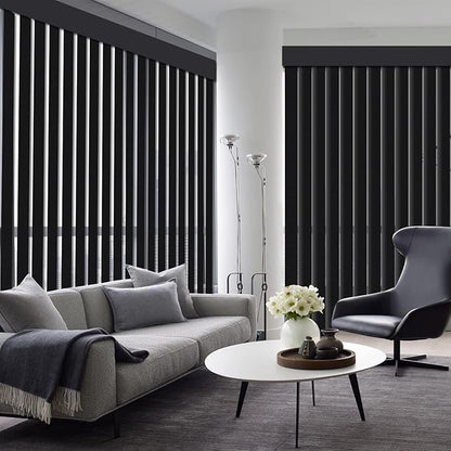 Cordless Vertical Blinds Window Blind, Blackout Fabric Vertical Blind, Energy Saving UV Protection Noise Reduce Vertical Blinds for Sliding Glass Doors, Patio Doors, Pure Black