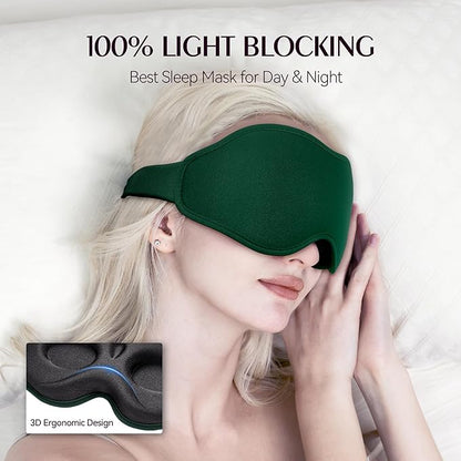 Sleep Masks for Women Men - Blackout Eye Cover for Lash Extension, 3D Contoured Sleep Mask for Side Sleeper, Soft Memory Foam, Sleep Masks for Travel, Airplane, Night(Cloud Black, Cloud Green)