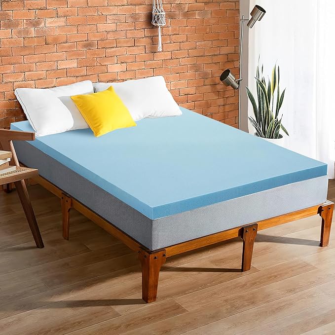 Greaton, 1-Inch Gel Memory Foam Mattress Topper, CertiPUR-US Certified for Superior Comfort and Support, Queen, Blue