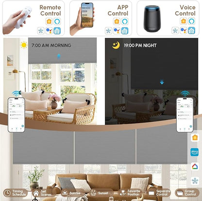 Kincmo No Drill Motorized Blinds with Remote, 100% Blackout Roller Shades for Windows, Custom Electric Blinds Compatible with Alexa, Apple Homekit, Google Home (100% Blackout Waterproof Vinyl Grey)