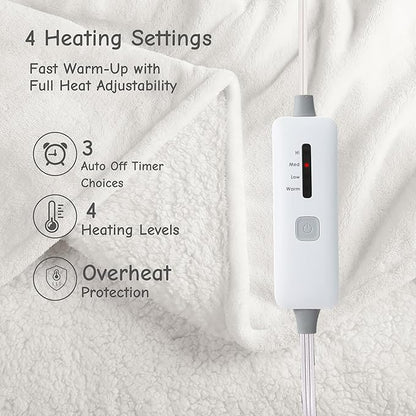 Soypipo Electric Heated Blanket Throw 50"x60", Warm & Lightweight Heated Blanket with 4 Heat Settings, 3-Hour Auto Shut-Off & Overheat Protection, Winter Comfort, Cream