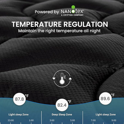 SLEEP ZONE Cooling Mattress Topper California King, Premium Zoned Cool Mattress Pad Cover, Padded Mattress Protector Breathable Washable, Deep Pocket 8-21" (Black, Cal King)