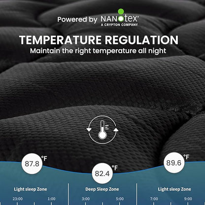 SLEEP ZONE Twin XL Cooling Mattress Topper for College Dorm, Premium Zoned Cool Mattress Pad Cover, Padded Mattress Protector Breathable Washable, Deep Pocket 8-21" (Black, Twin XL)