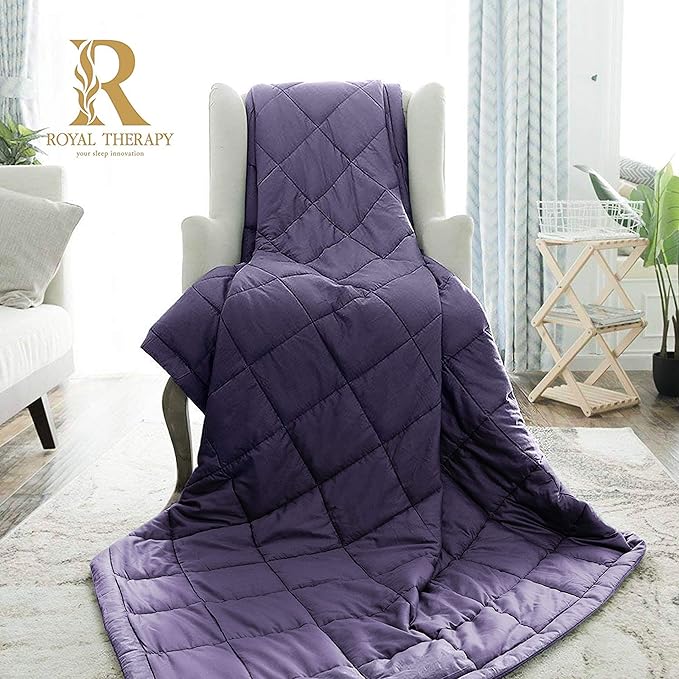Royal Therapy Weighted Blanket - Heavy 100% Cotton Blankets with Premium Glass Beads (60''x80'' 20lbs, Smoke Grey), Suitable for One Person (~200lb) - Use on Queen/King Bed
