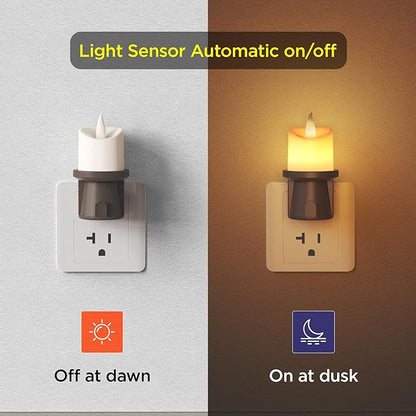 2-in-1 Plug in Night Light (4 Pack) - Dual Mode: Auto Sensor & Remote Timer - Boho Neutral Beige Candle Nightlight for Nursery, Bedroom, Bathroom Aesthetic (Taupe, 4 Pack)