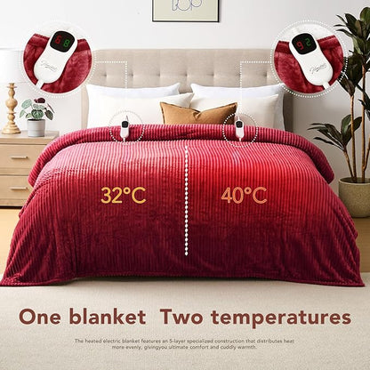 Homemate Electric Blanket King Size- 100"x90" Heated Blanket King Size 1/2/4/6/8 Hours Auto-Off 10 Heat Levels Over-Heat Protection Soft Flannel Sherpa ETL Certification