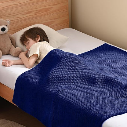 Guohaoi Knitted Weighted Blanket Kids (Blue 50"x60" 10lbs) No Beads Cooling Heavy Blanket, Home Decor Breathable Chunky Knit Throw Blanket for All-Season Use