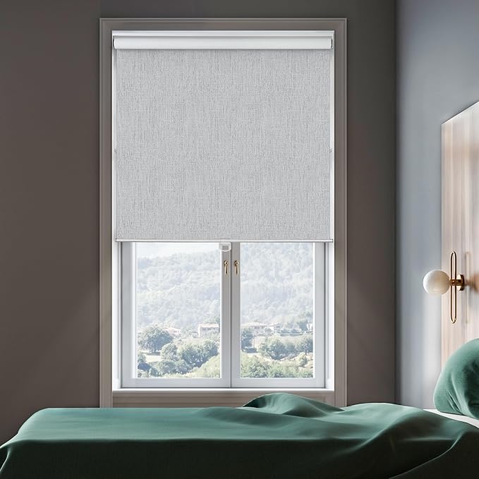 GENIMO 100% Blackout Roller Window Shades, Window Blinds Cordless with Thermal Insulated, UV Protection Fabric, Mini Door Blinds for Home, Office, Bedroom, Easy to Install, Light Grey, 34" W X 72" H