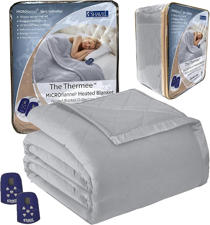 Thermee Micro Flannel Blanket Queen Size Heated Blanket with 10 settings, Programable Heating Blanket, Luxuriously Soft Heated Throw Blanket, Rapid Heating Thermal Blanket, Warm Blanket - Slate Grey