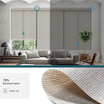 Motorized Light Filtering Roll Shades Work with HomeKit, 70% Blackout Smart Blinds for Windows, Electric Blinds with Remote, APP/Voice Control, Automatic Solar Shades, Texture Cream
