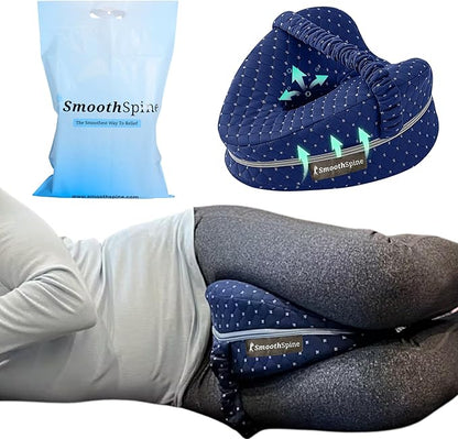 SmoothSpine Alignment Leg Pillow for Side Sleepers – Ergonomic Memory Foam Knee Pillow with Adjustable Strap, Supports Hip & Back, Washable Breathable Cover for Restful Sleep, Navy