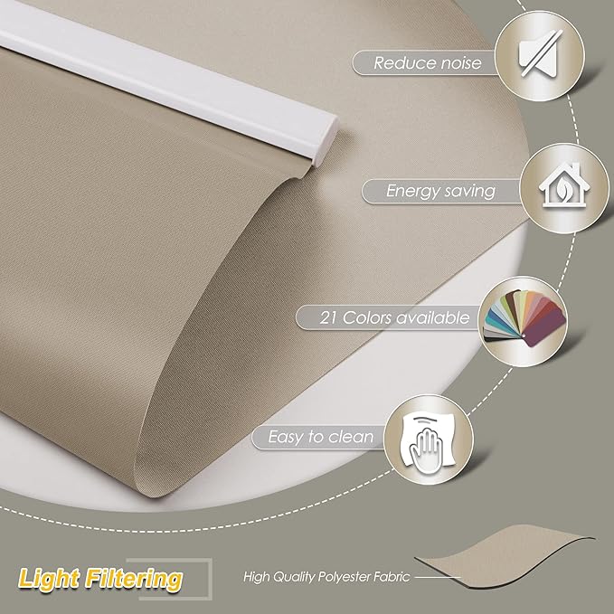 Allesin Motorized Roller Shade Blinds Work with Alexa for Window, 70% Blackout Smart Shades Cordless with Remote Control, Electric Automated Blinds, Customized Size, Lithium Battery Motor(Grey Beige)