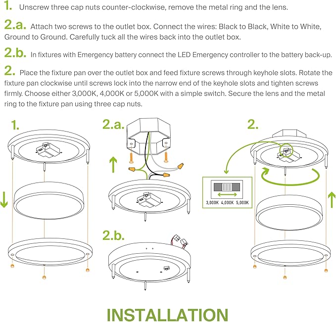 ASD LED 18" Round Flush Mount Lighting, Close to Ceiling Light Fixture | 3CCT, Dimmable, Energy Star, ETL Listed | 28W 2230LM 3000-5000K 120V | Low Profile Double Ring Lamp | Black