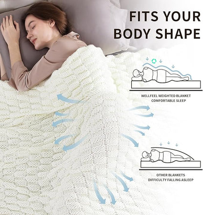 Knitted Weighted Blanket for Adult, No Beads Heavy Blanket 70” x 90'' 20lbs, Breathable Chunky Knit Blanket, Cooling Weighted Blanket for Hot Sleepers, Christmas Home Decor (Ivory White)