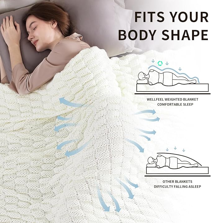 Knitted Weighted Blanket Kids, No Beads Heavy Blanket 36” x 48'' 3lbs, Breathable Chunky Knit Blanket, Cooling Weighted Blanket for Hot Sleepers, Christmas Home Decor (Ivory White)