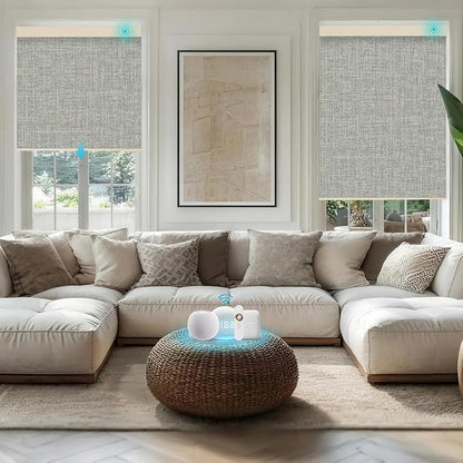 Motorized Blinds with Remote, Smart Blind Roller Shades Compatible with Alexa, Durable Rechargeable Battery Solar Power Electric Window Blinds Motorized Shades Customized Size (3-Layer Grey)