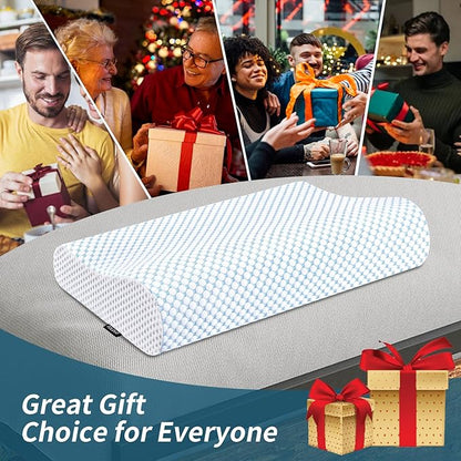 Memory Foam Pillows Neck Pillow for Pain Relief, Ergonomic Cervical Pillow Neck Shoulder Support Bed Pillow for Side Back Stomach Sleeper, Orthopedic Contour Pillow for Sleeping(Blue&White)