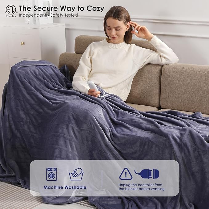 King Size Heated Blanket Electric Blanket 100''X90'' - Purple Heating Blanket Flannel Double Controllers Heated Blanket with 5 Heat Settings & 10 Hours Auto-Off for Grandma Gifts(Lavender)