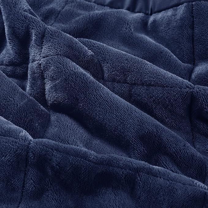 Madison Park Queen Cozy Blanket HeiQ Smart Temperature Plush to Microfiber Reverse Box Quilting, Reversible, Soft All Season, Lightweight Summer Cover, for Bed, Couch and Sofa, Full/Queen, Navy