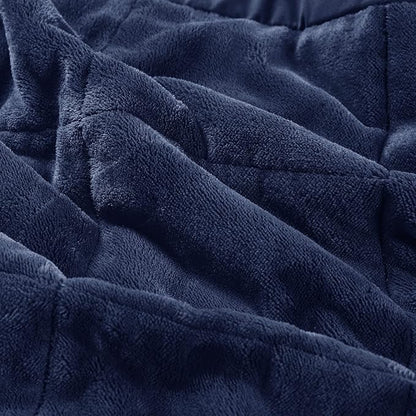 Madison Park Queen Cozy Blanket HeiQ Smart Temperature Plush to Microfiber Reverse Box Quilting, Reversible, Soft All Season, Lightweight Summer Cover, for Bed, Couch and Sofa, Full/Queen, Navy
