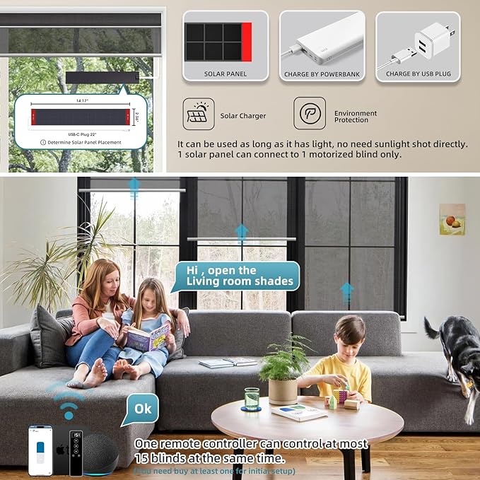 SmartWings Motorized Light Filtering Roller Shades 60% Blackout Custom Size, Rechargeable Battery, Works with Matter/Apple HomeKit, Alexa, Thread/Zigbee, Remote Optional, 60% Twilight Shadow