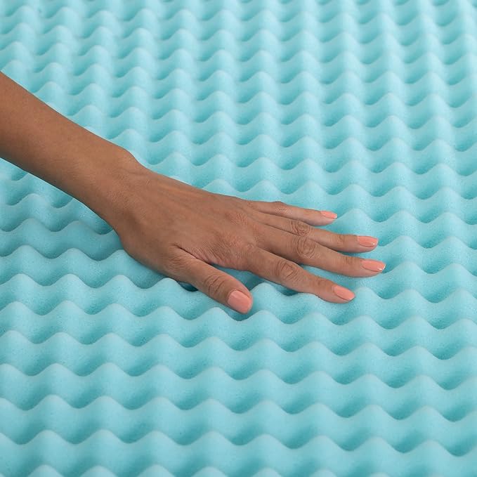 Beautyrest Cool Wave Convoluted Pressure-Relieving Memory Foam Mattress Topper, Full, 2-Inch, Blue