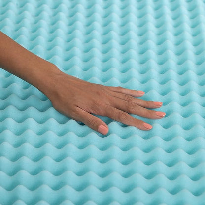 Beautyrest Cool Wave Convoluted Pressure-Relieving Memory Foam Mattress Topper, Full, 2-Inch, Blue