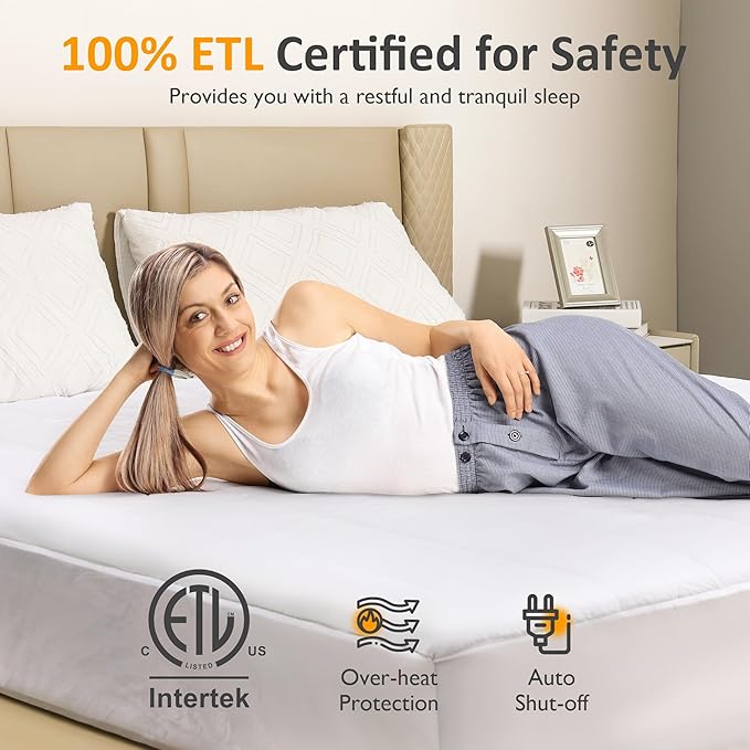SUNVIVI Twin Size Heated Mattress, Electric Bed Mattress Pad with 12-Hour Timer & 10 Heat Settings, Full Bed Warmer, Machine Washable, 39" x 75"