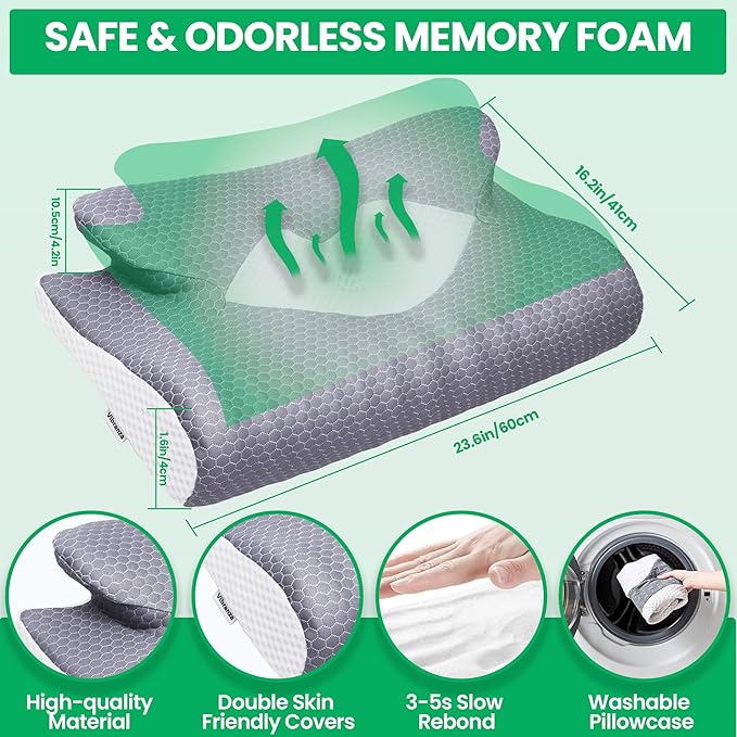 Cervical Neck Pillow for Sleeping, Memory Foam Pillows for Neck and Shoulder Pain. Hollow Design Odorless Memory Foam Pillows, Ergonomic Orthopedic Support Pillow for Side Sleepers, Back and Stomach