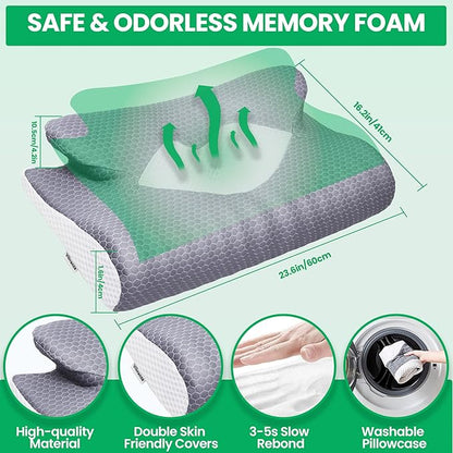Cervical Neck Pillow for Sleeping, Memory Foam Pillows for Neck and Shoulder Pain. Hollow Design Odorless Memory Foam Pillows, Ergonomic Orthopedic Support Pillow for Side Sleepers, Back and Stomach