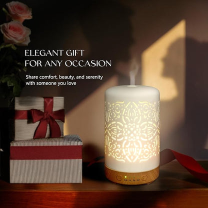 Earnest Living Essential Oil Diffuser White Ceramic Diffuser 100 ml Timers Night Lights and Auto Off Function Home Office Humidifier Aromatherapy Diffusers for Essential Oils