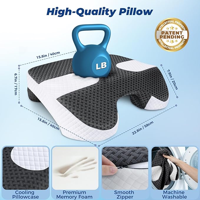 SAHEYER Side Sleeper Pillow with Arm Holes, 2 in 1 Shoulder Relief System for Rotator Cuff Pain, Memory Foam Pillow for Adults with 3 Arm Place Hole, Dark Black