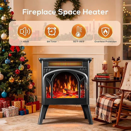 ZAFRO 21" Electric Fireplace Stove with Remote Control, Indoor Electric Fireplace Heater with Realistic Flame Effects, Space Heater with Timer & Overheat Protection for Bedroom, Living Room(Black)