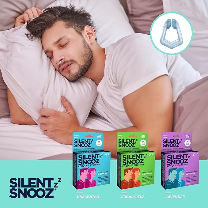 Silent Snooz Nasal Dilator Anti Snore Device | Made in USA - Reusable Unscented Nose Vent (30 Uses)