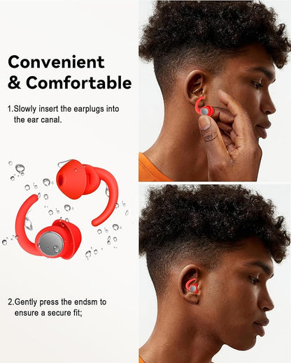Ear Plugs for Sleeping - Noise Reduction Soft Silicone Earplugs, 2 Pairs Reusable Hearing Protection Earplugs for Noise Sensitivity, Sleep,Snore,Travel,Sound Reduction Noise Cancelling -(Red)